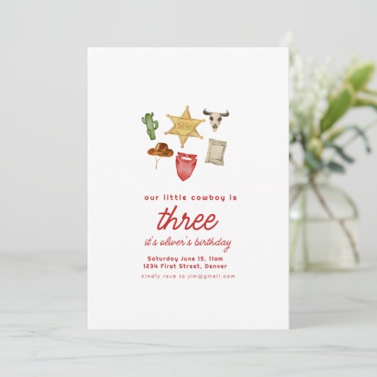 Cowboy Westerne verjaardagsfeestje uitnodiging Sja (Staand voorkant)