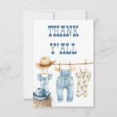 Cowboy Westerne waslijn Blue Boy Baby shower Bedankkaart (Voorkant)