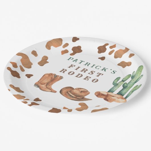 Cowboy Wild West 1e Rodeo verjaardagsfeestje Papieren Bordje (Gekanteld)