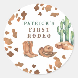 Cowboy Wild West 1e Rodeo verjaardagsfeestje Ronde Sticker