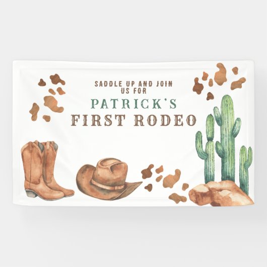 Cowboy Wild West 1e Rodeo verjaardagsfeestje Spandoek (Horizontaal)