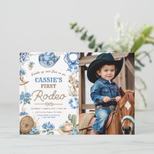 Cowboy Wild West 1st Rodeo Ranch Birthday Party Kaart (Staand voorkant)