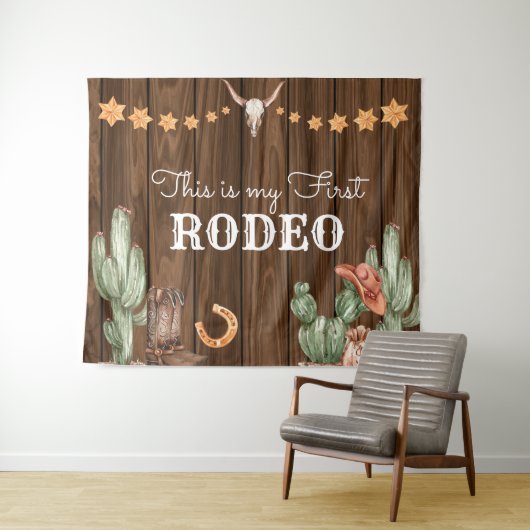 Cowboy Wild West 1st Rodeo Ranch Birthday Party Wandkleed (In Situ (horizontaal))