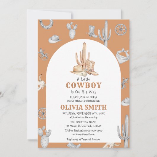 Cowboy Wild West Baby shower Uitnodiging Sjabloon (Voorkant)