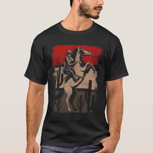 Cowboy Wild West Country Horseck Riding Horse Retr T-shirt (Voorkant)