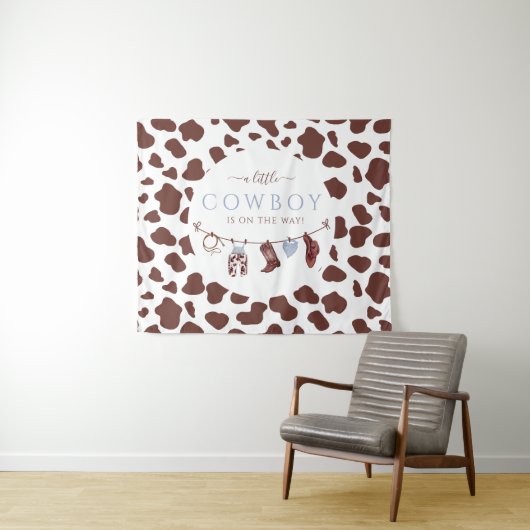 Cowboy Wild West rodeo blauw baby shower Wandkleed (In Situ (horizontaal))