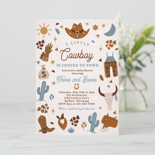 Cowboy Wild West Rodeo Ranch Baby shower Kaart (Staand voorkant)