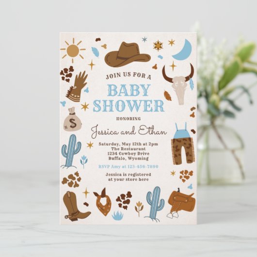 Cowboy Wild West Rodeo Ranch Baby shower Kaart (Staand voorkant)