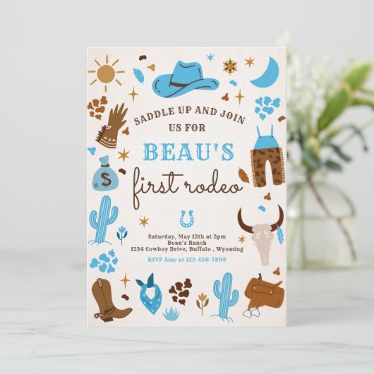 Cowboy Wild West Rodeo Ranch Birthday Party Kaart (Staand voorkant)