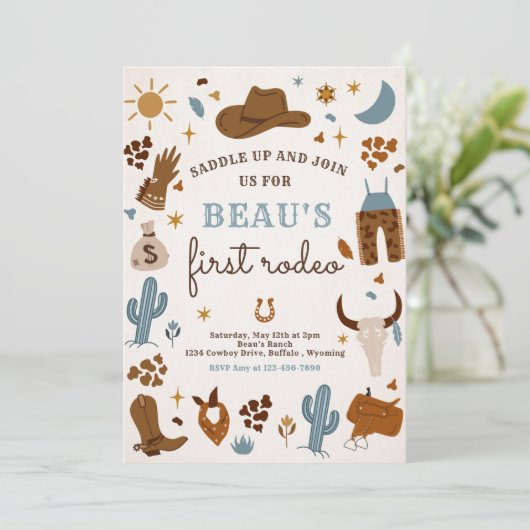 Cowboy Wild West Rodeo Ranch Birthday Party Kaart (Staand voorkant)