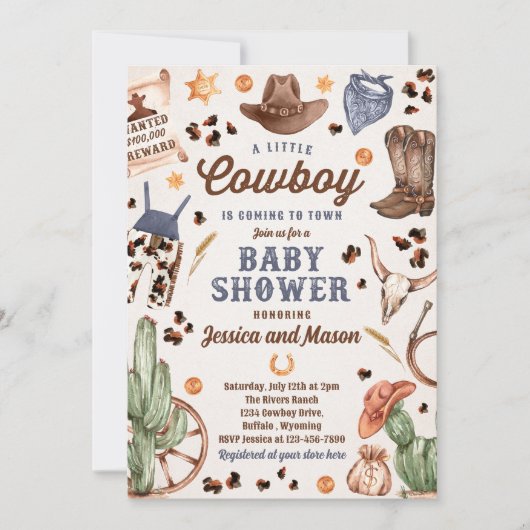 Cowboy Wild West Rodeo Ranch Boy Baby shower Kaart (Voorkant)