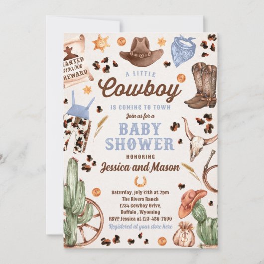 Cowboy Wild West Rodeo Ranch Boy Baby shower Kaart (Voorkant)
