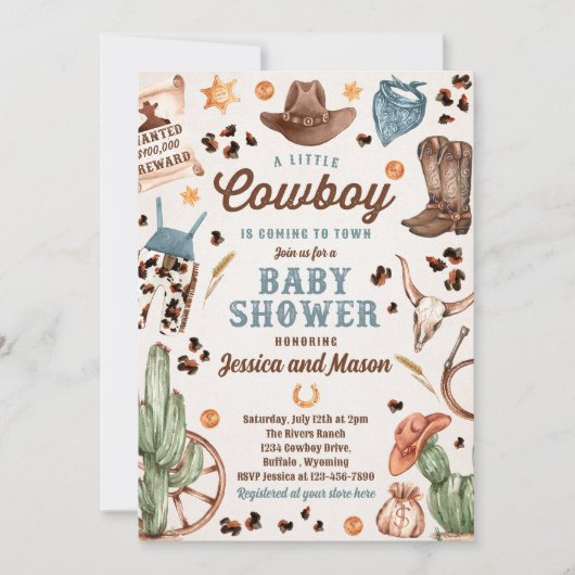Cowboy Wild West Rodeo Ranch Boy Baby shower Kaart (Voorkant)