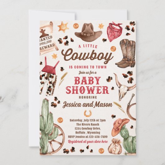 Cowboy Wild West Rodeo Ranch Boy Baby shower Kaart (Voorkant)