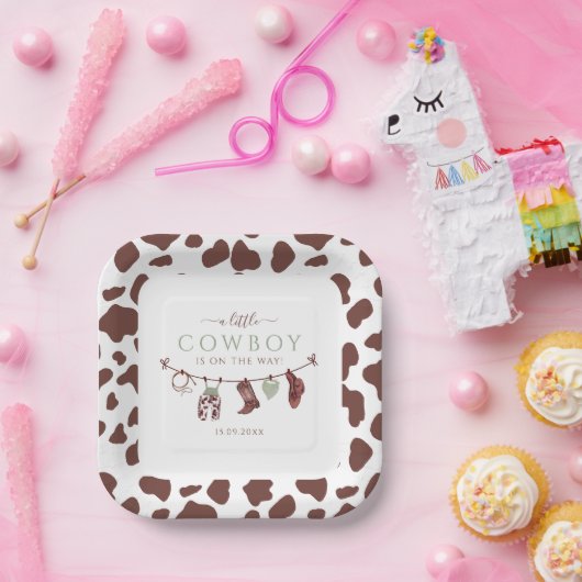 Cowboy Wild West Rodeo salie groen Baby shower Papieren Bordje (Feest)