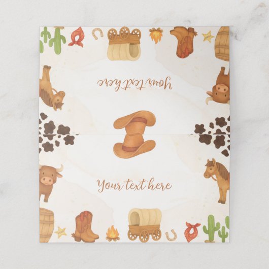 Cowboy Wild West Rodeo Verjaardag Eten Tent Plaatskaartje (Buitenkant ongevouwen)