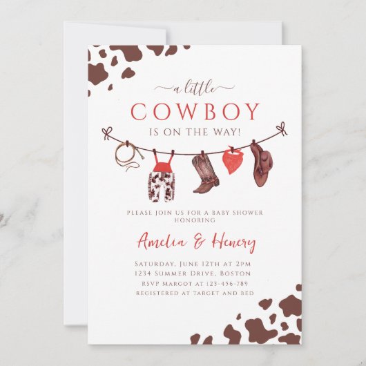 Cowboy Wild West Rodeo Western rood Baby shower Kaart (Voorkant)