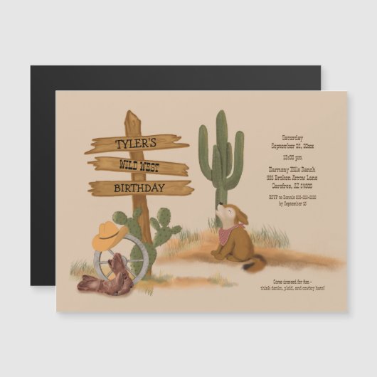 Cowboy Wild West Rustic Fun Verjaardag Magnetische Uitnodiging (Voorkant / Achterkant)