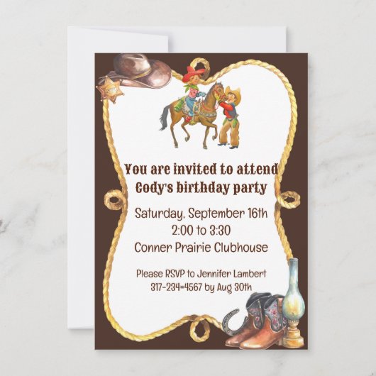 Cowboy Wild West Toevoegen Boy's Details Verjaarda Kaart (Achterkant)