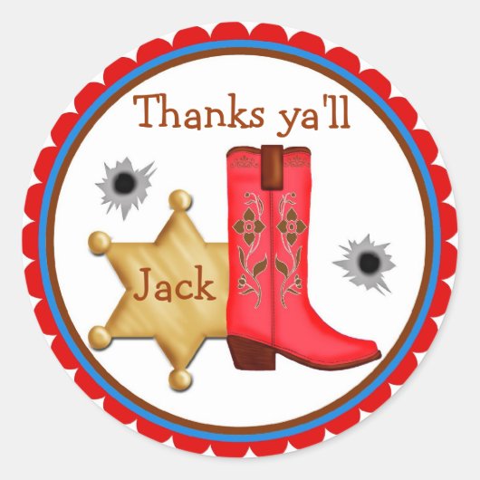Cowboy Wild West Verjaardag Stickers (Voorkant)