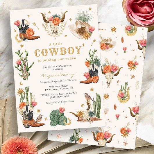 Cowboy Wild Western Baby shower Kaart