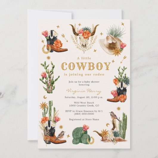 Cowboy Wild Western Baby shower Kaart (Voorkant)