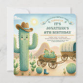 Cowboy Wild Western Cactus Verjaardagsfeest Kaart (Voorkant)