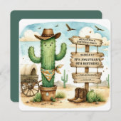 Cowboy Wild Western Cactus Verjaardagsfeest Kaart (Voorkant / Achterkant)