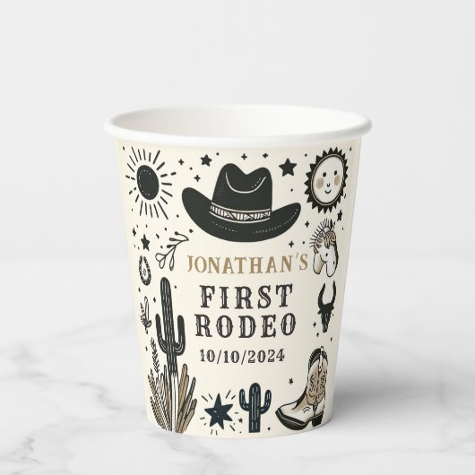 Cowboy Wild Western Eerste Rodeo Eerste Verjaardag Papieren Bekers (Achterkant)