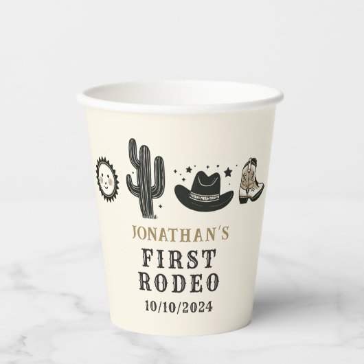 Cowboy Wild Western Eerste Rodeo Eerste Verjaardag Papieren Bekers (Voorkant)