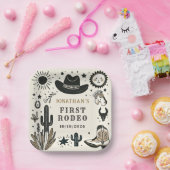 Cowboy Wild Western Eerste Rodeo Eerste Verjaardag Papieren Bordje (Feest)