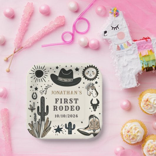 Cowboy Wild Western Eerste Rodeo Eerste Verjaardag Papieren Bordje (Feest)
