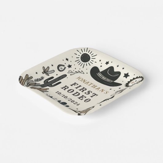Cowboy Wild Western Eerste Rodeo Eerste Verjaardag Papieren Bordje (Gebogen)