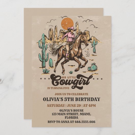Cowboy Wild Western verjaardagsuitnodiging Kaart (Voorkant / Achterkant)