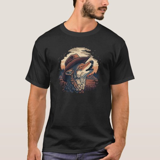 Cowboy Wolf Howling Art T-shirt (Voorkant)