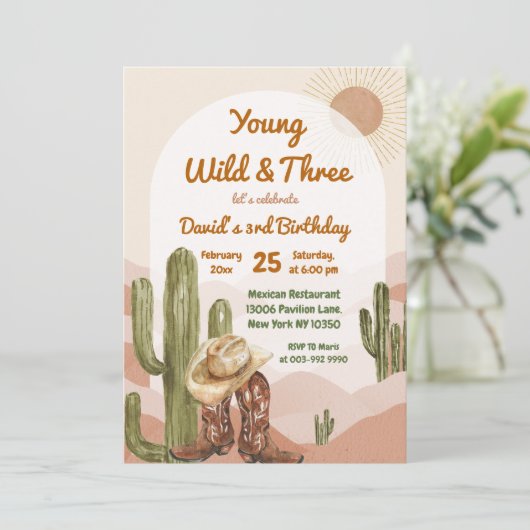 Cowboy Young Wild en Three Desert Verjaardag Kaart (Staand voorkant)