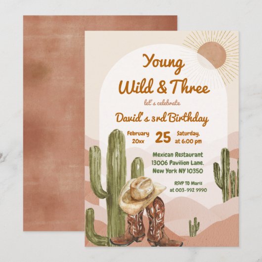 Cowboy Young Wild en Three Desert Verjaardag Kaart (Voorkant / Achterkant)