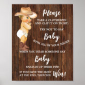 Cowboy zeg niet Baby Clothespin Baby shower Game Poster