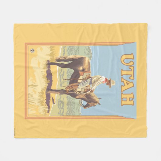 Cowboy (zijdelings Uitzicht)Utah Fleece Deken (Voorkant (Horizontaal))