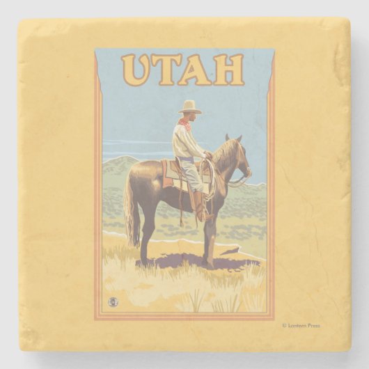 Cowboy (zijdelings Uitzicht)Utah Stenen Onderzetter (Voorkant)