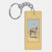 Cowboy (zijdelings Uitzicht) Wyoming Sleutelhanger (Voorkant Links)