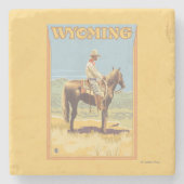 Cowboy (zijdelings Uitzicht) Wyoming Stenen Onderzetter (Voorkant)