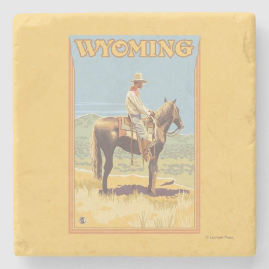 Cowboy (zijdelings Uitzicht) Wyoming Stenen Onderzetter (Voorkant)