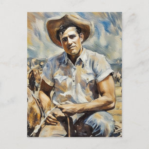 cowboy zittend op hek schildert westernkunst briefkaart