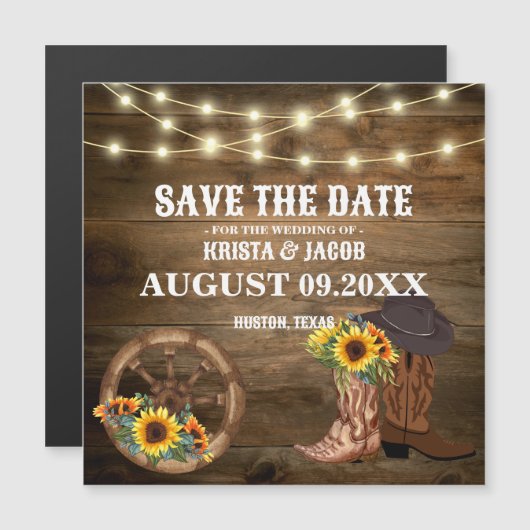 Cowboy Zonnebloem Western Bruiloft Save The Date (Voorkant / Achterkant)