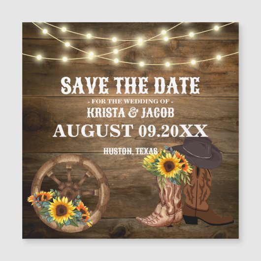Cowboy Zonnebloem Western Bruiloft Save The Date (Voorkant)
