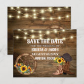 Cowboy Zonnebloem Western Bruiloft Save The Date Briefkaart (Voorkant / Achterkant)