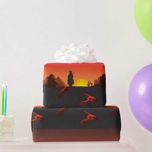 Cowboy-zonneondergangspapier Cadeaupapier