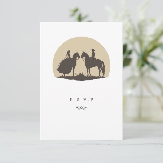 Cowboy zonsondergang maaltijd keuzes bruiloft RSVP (Staand voorkant)
