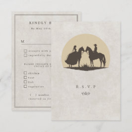 Cowboy zonsondergang maaltijd keuzes bruiloft RSVP Kaartje